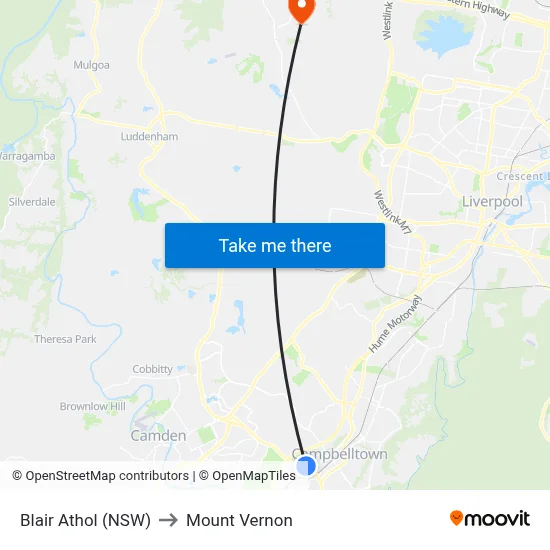 Blair Athol (NSW) to Mount Vernon map