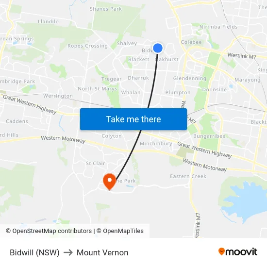 Bidwill (NSW) to Mount Vernon map