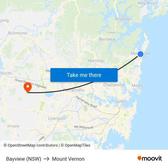 Bayview (NSW) to Mount Vernon map