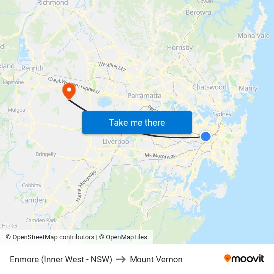 Enmore (Inner West - NSW) to Mount Vernon map