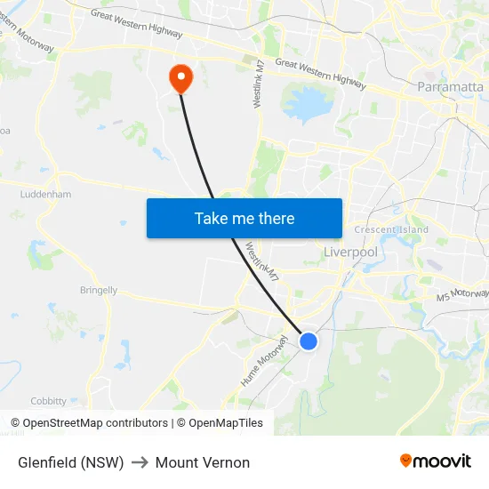 Glenfield (NSW) to Mount Vernon map