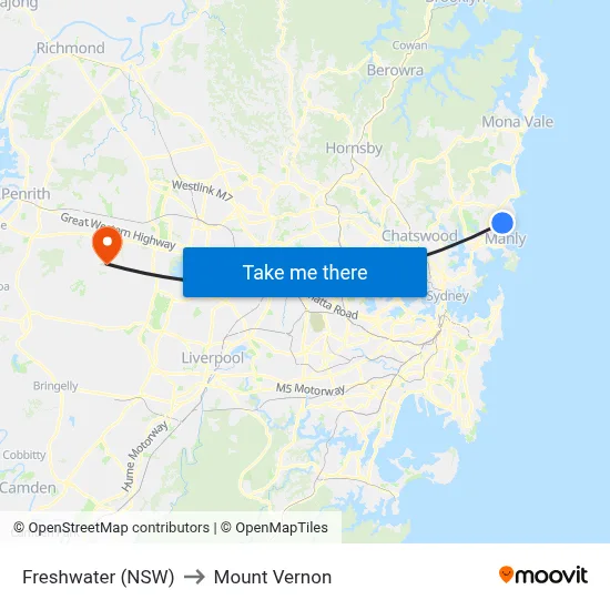 Freshwater (NSW) to Mount Vernon map