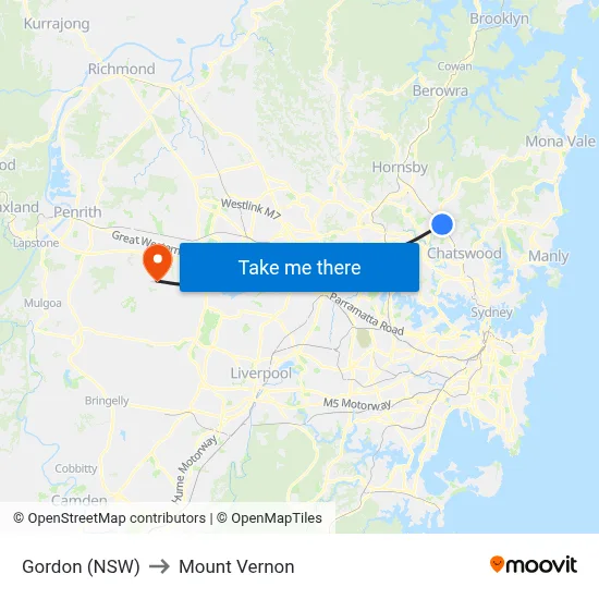 Gordon (NSW) to Mount Vernon map