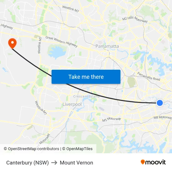 Canterbury (NSW) to Mount Vernon map