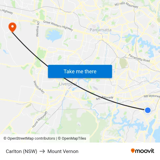 Carlton (NSW) to Mount Vernon map