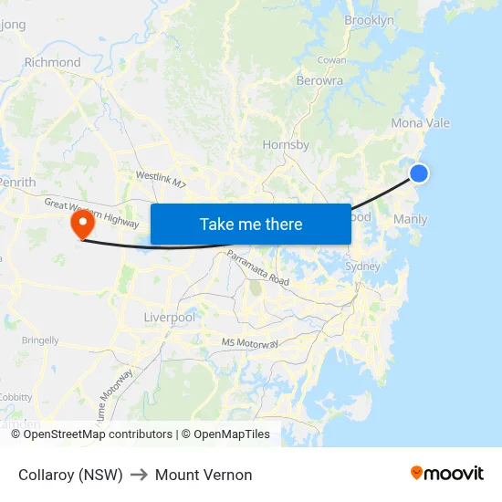 Collaroy (NSW) to Mount Vernon map