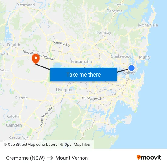 Cremorne (NSW) to Mount Vernon map