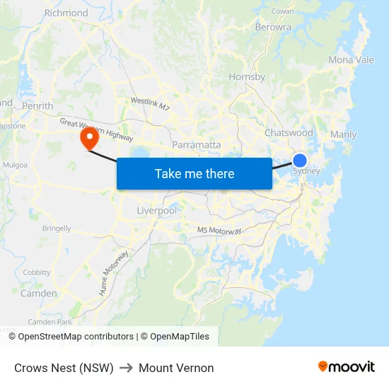 Crows Nest (NSW) to Mount Vernon map