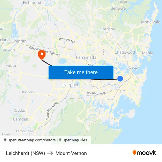 Leichhardt (NSW) to Mount Vernon map