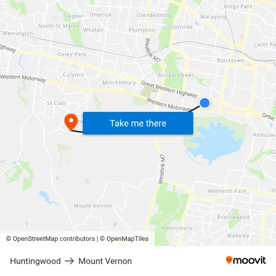 Huntingwood to Mount Vernon map