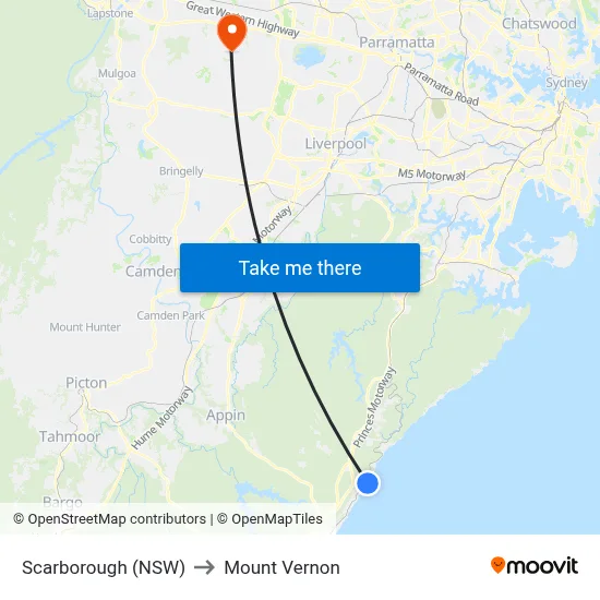 Scarborough (NSW) to Mount Vernon map