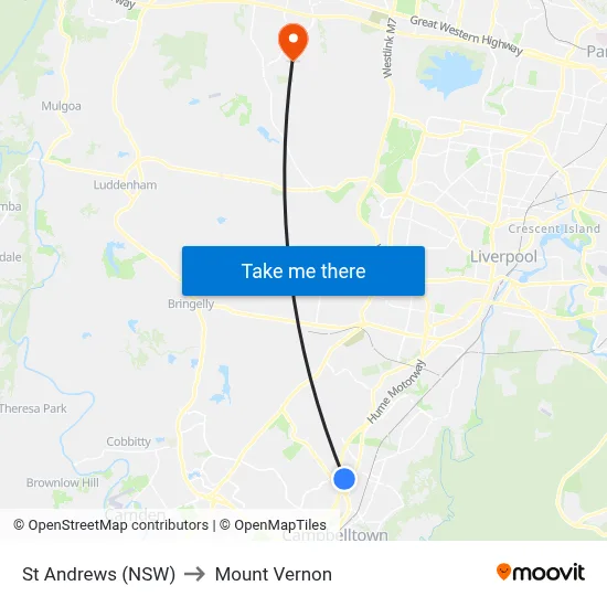 St Andrews (NSW) to Mount Vernon map
