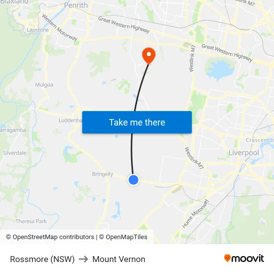 Rossmore (NSW) to Mount Vernon map