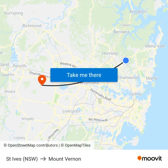 St Ives (NSW) to Mount Vernon map