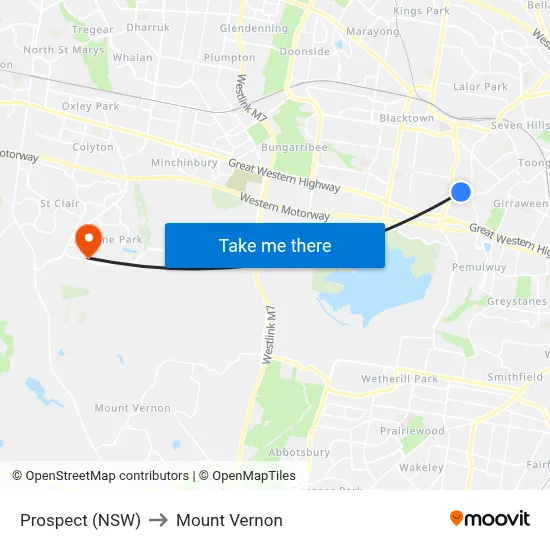 Prospect (NSW) to Mount Vernon map