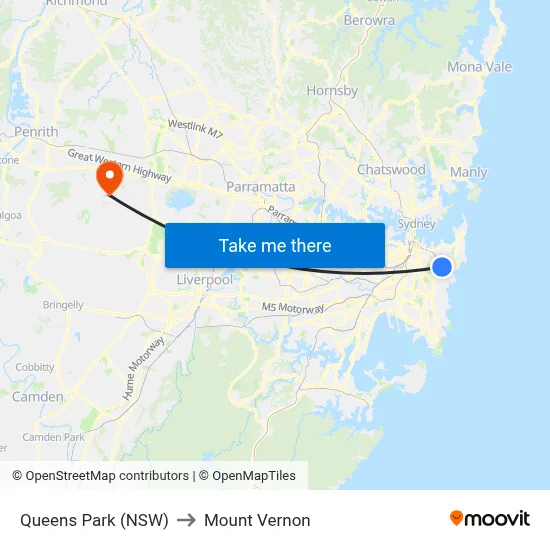 Queens Park (NSW) to Mount Vernon map