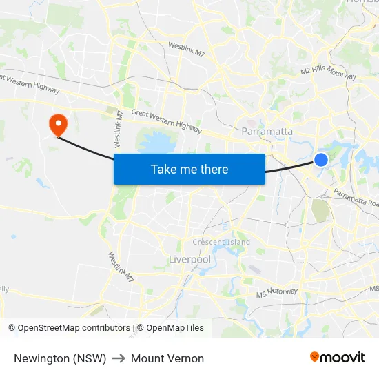 Newington (NSW) to Mount Vernon map