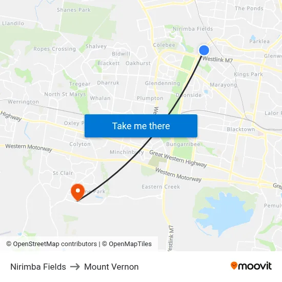 Nirimba Fields to Mount Vernon map