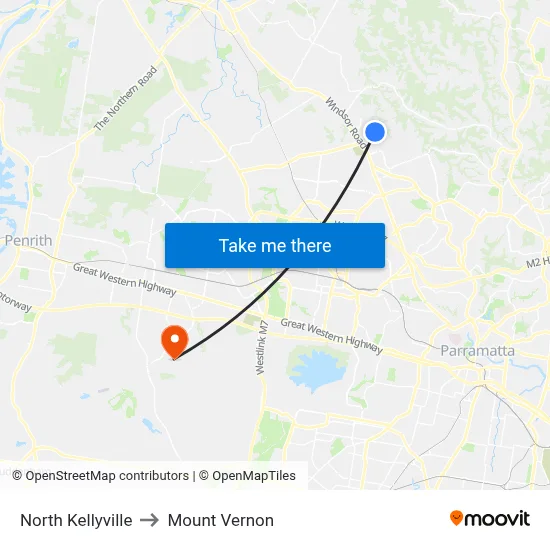 North Kellyville to Mount Vernon map