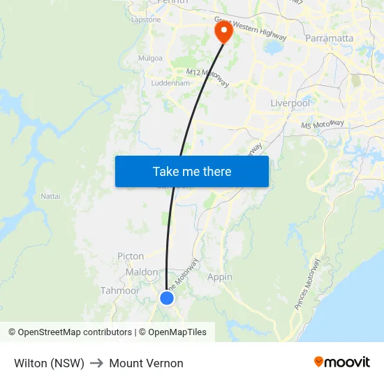 Wilton (NSW) to Mount Vernon map