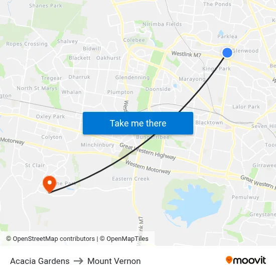 Acacia Gardens to Mount Vernon map