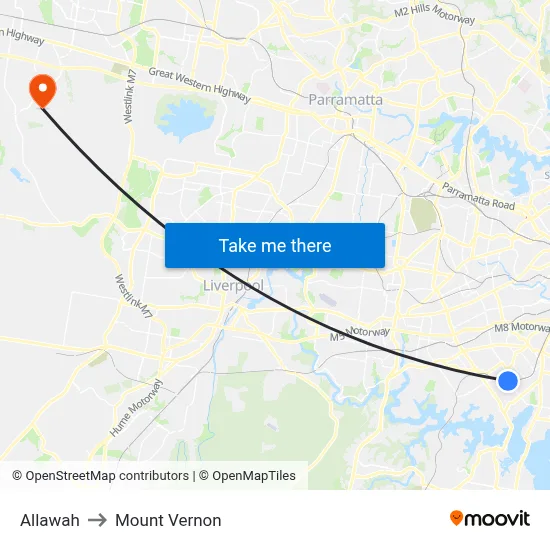 Allawah to Mount Vernon map