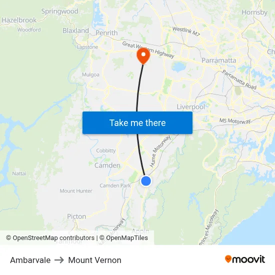 Ambarvale to Mount Vernon map