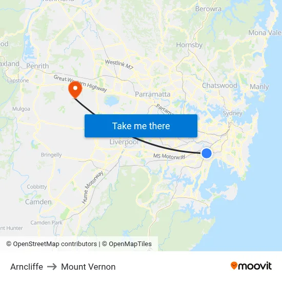 Arncliffe to Mount Vernon map