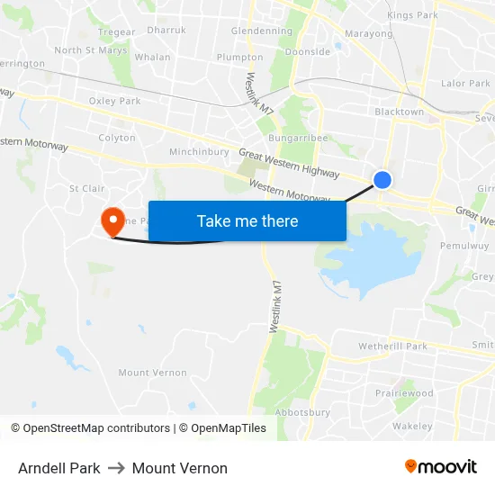 Arndell Park to Mount Vernon map