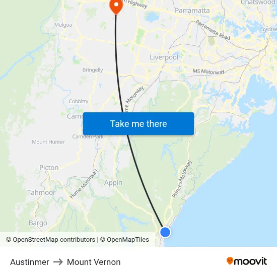 Austinmer to Mount Vernon map