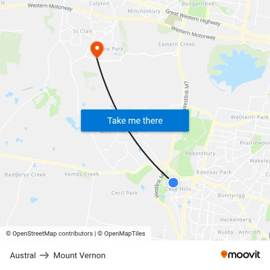 Austral to Mount Vernon map