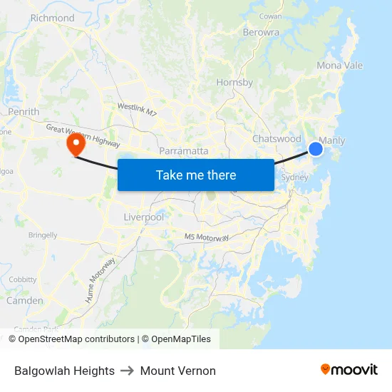 Balgowlah Heights to Mount Vernon map