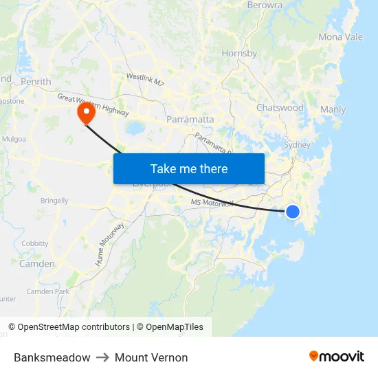 Banksmeadow to Mount Vernon map
