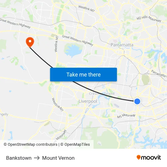 Bankstown to Mount Vernon map