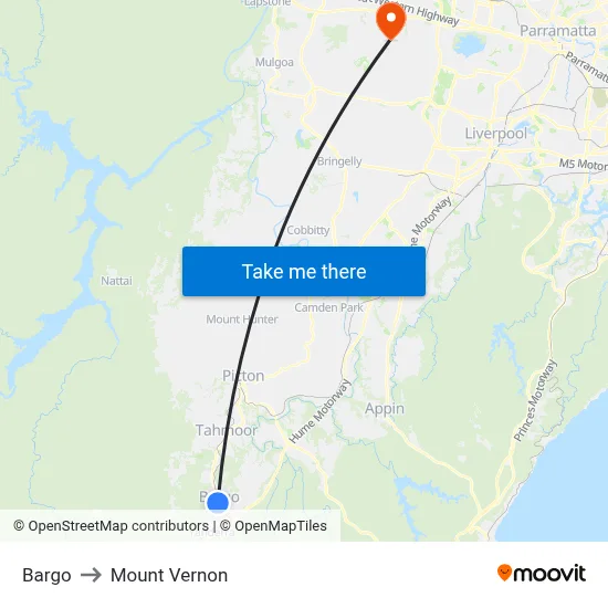 Bargo to Mount Vernon map
