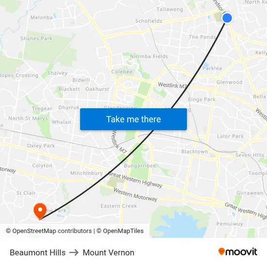 Beaumont Hills to Mount Vernon map