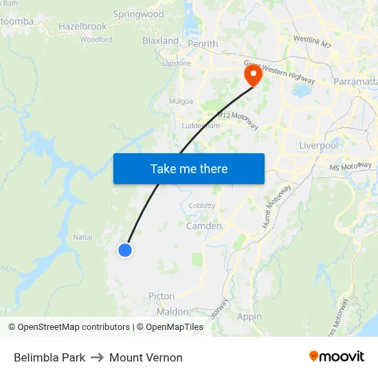 Belimbla Park to Mount Vernon map