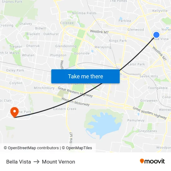 Bella Vista to Mount Vernon map