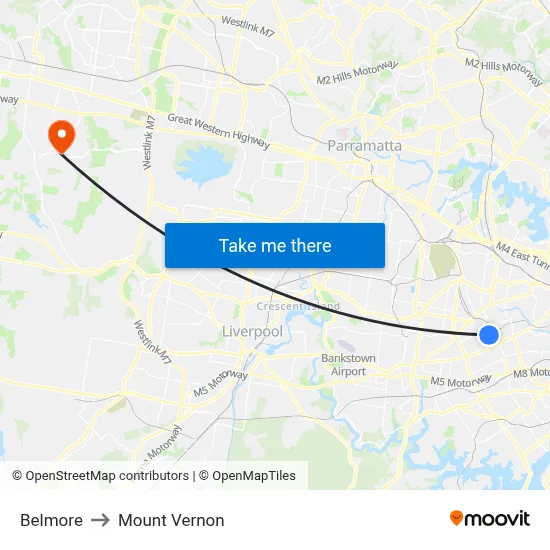 Belmore to Mount Vernon map