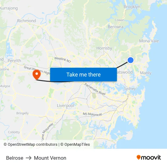 Belrose to Mount Vernon map