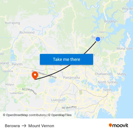 Berowra to Mount Vernon map