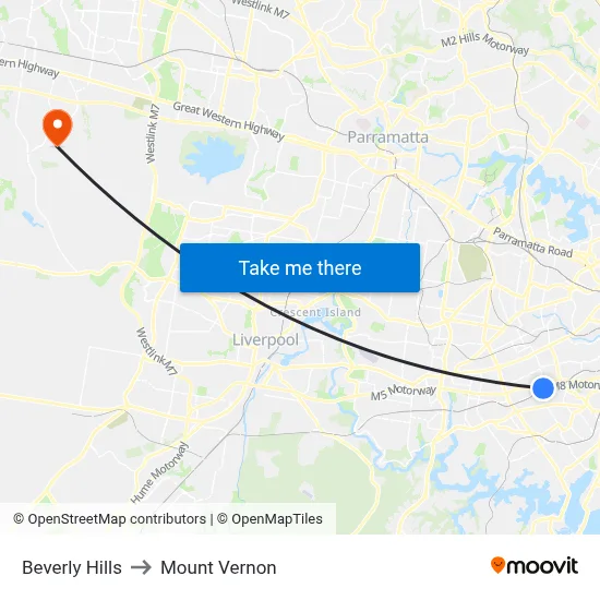 Beverly Hills to Mount Vernon map