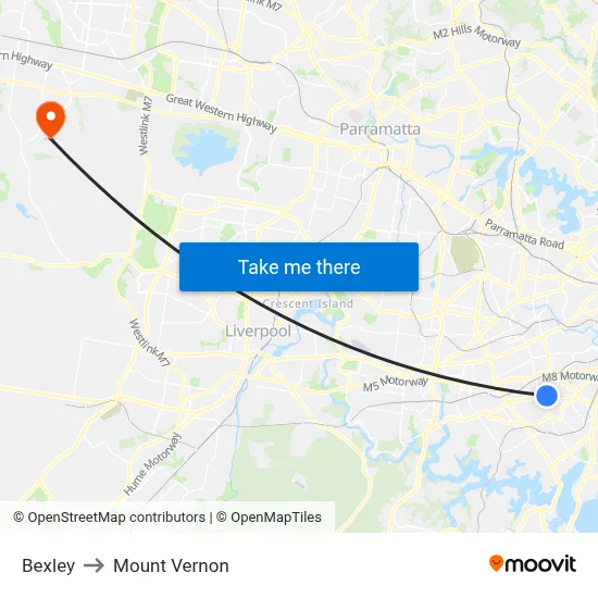 Bexley to Mount Vernon map