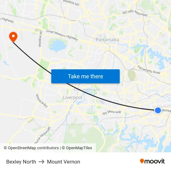 Bexley North to Mount Vernon map