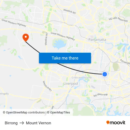 Birrong to Mount Vernon map