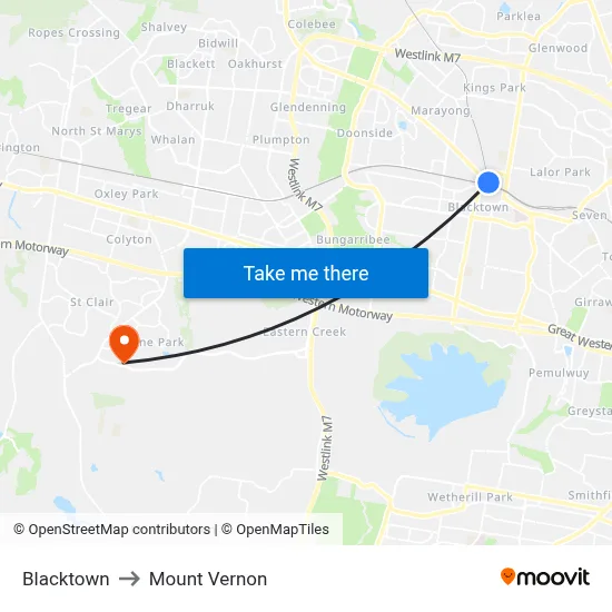 Blacktown to Mount Vernon map