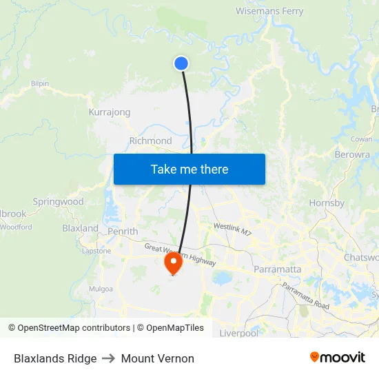Blaxlands Ridge to Mount Vernon map