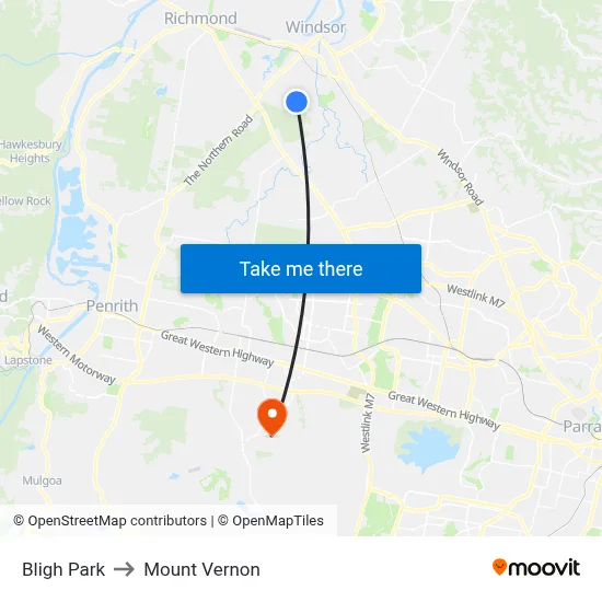 Bligh Park to Mount Vernon map