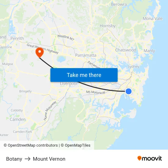 Botany to Mount Vernon map