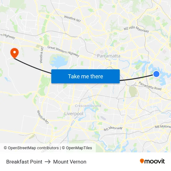 Breakfast Point to Mount Vernon map